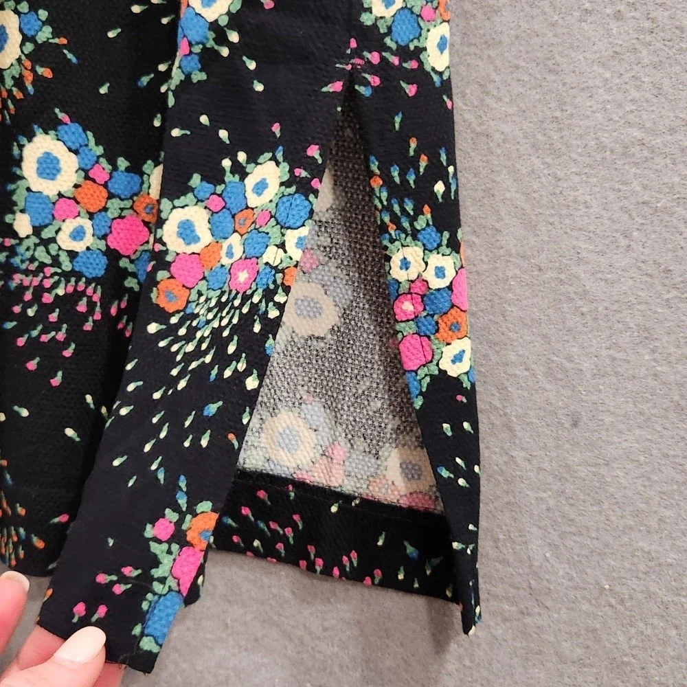 Anthropologie Floral Puff Sleeve Smocked Back Midi Dress Black Multicolor Size 4